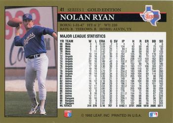 1992 Leaf - Black Gold #41 Nolan Ryan Back