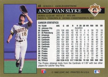 1992 Leaf - Black Gold #43 Andy Van Slyke Back