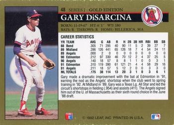 1992 Leaf - Black Gold #48 Gary DiSarcina Back