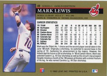 1992 Leaf - Black Gold #49 Mark Lewis Back