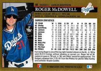 1992 Leaf - Black Gold #58 Roger McDowell Back