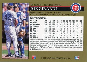 1992 Leaf - Black Gold #72 Joe Girardi Back
