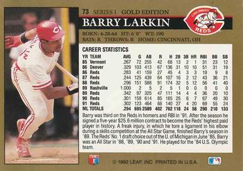 1992 Leaf - Black Gold #73 Barry Larkin Back