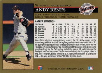 1992 Leaf - Black Gold #74 Andy Benes Back