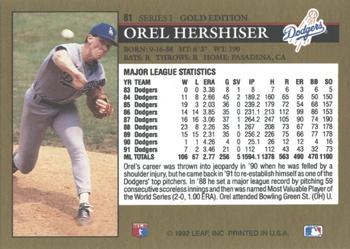 1992 Leaf - Black Gold #81 Orel Hershiser Back