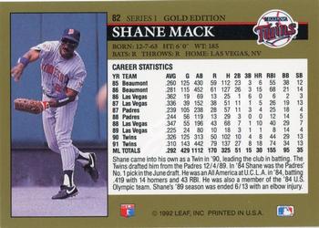 1992 Leaf - Black Gold #82 Shane Mack Back