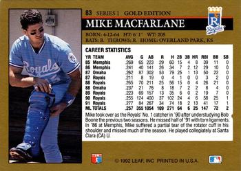 1992 Leaf - Black Gold #83 Mike Macfarlane Back