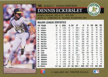1992 Leaf - Black Gold #100 Dennis Eckersley Back
