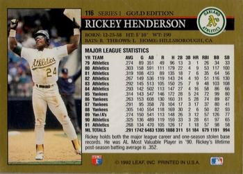 1992 Leaf - Black Gold #116 Rickey Henderson Back