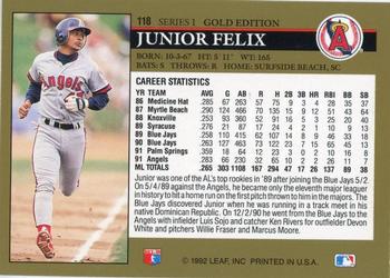 1992 Leaf - Black Gold #118 Junior Felix Back