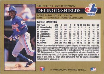 1992 Leaf - Black Gold #138 Delino DeShields Back