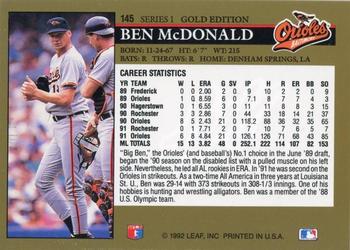 1992 Leaf - Black Gold #145 Ben McDonald Back