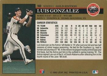 1992 Leaf - Black Gold #160 Luis Gonzalez Back