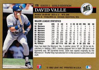1992 Leaf - Black Gold #170 David Valle Back