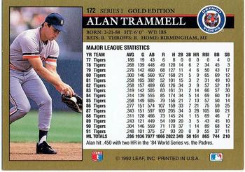 1992 Leaf - Black Gold #172 Alan Trammell Back