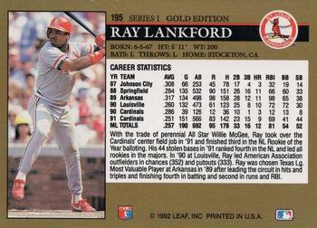 1992 Leaf - Black Gold #195 Ray Lankford Back