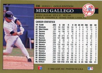 1992 Leaf - Black Gold #236 Mike Gallego Back