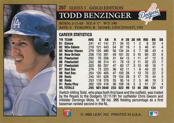 1992 Leaf - Black Gold #257 Todd Benzinger Back