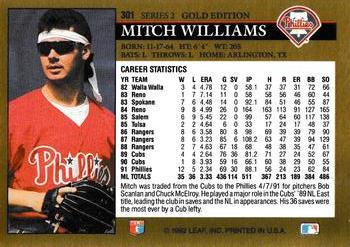 1992 Leaf - Black Gold #301 Mitch Williams Back