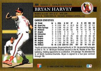 1992 Leaf - Black Gold #309 Bryan Harvey Back