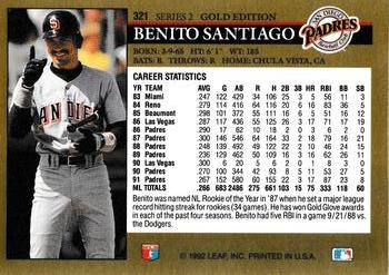 1992 Leaf - Black Gold #321 Benito Santiago Back