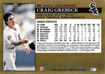 1992 Leaf - Black Gold #344 Craig Grebeck Back