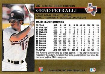 1992 Leaf - Black Gold #357 Geno Petralli Back