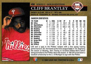 1992 Leaf - Black Gold #434 Cliff Brantley Back