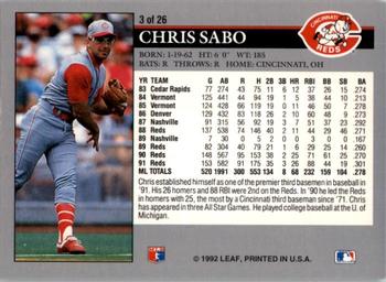 1992 Donruss - Leaf Previews #3 Chris Sabo Back