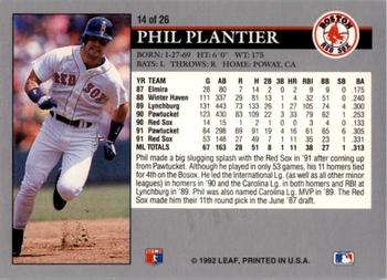 1992 Donruss - Leaf Previews #14 Phil Plantier Back