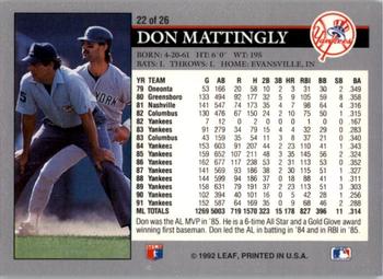 1992 Donruss - Leaf Previews #22 Don Mattingly Back