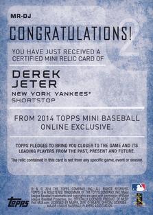 2014 Topps Mini - Mini Relics #MR-DJ Derek Jeter Back