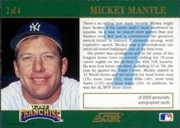 1992 Score - The Franchise Autographs #2 Mickey Mantle Back