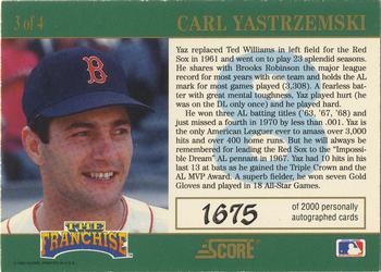 1992 Score - The Franchise Autographs #3 Carl Yastrzemski Back