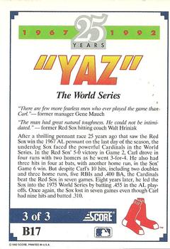 1992 Score - Factory Inserts #B17 Carl Yastrzemski Back