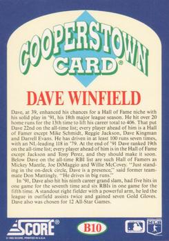 1992 Score - Factory Inserts #B10 Dave Winfield Back