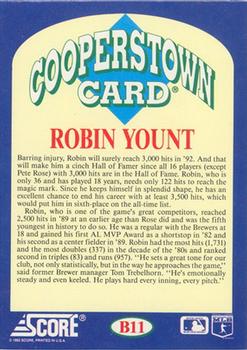 1992 Score - Factory Inserts #B11 Robin Yount Back