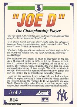 1992 Score - Factory Inserts #B14 Joe DiMaggio Back