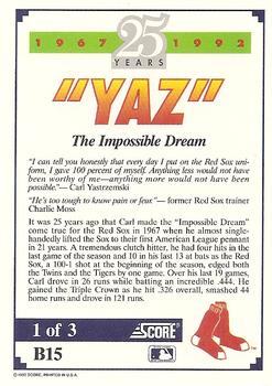 1992 Score - Factory Inserts #B15 Carl Yastrzemski Back