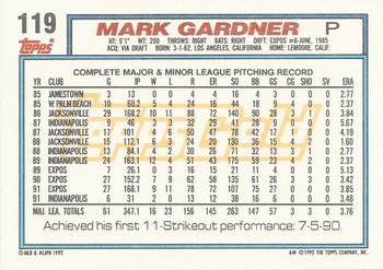 1992 Topps - Gold #119 Mark Gardner Back