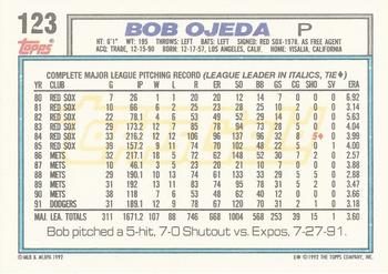 1992 Topps - Gold #123 Bob Ojeda Back
