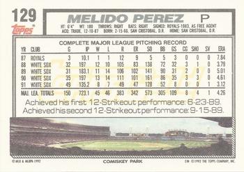 1992 Topps - Gold #129 Melido Perez Back