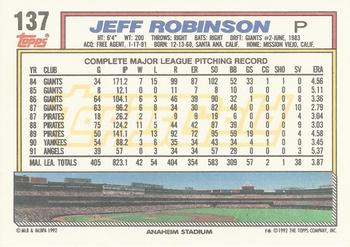 1992 Topps - Gold #137 Jeff Robinson Back