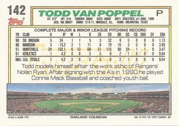 1992 Topps - Gold #142 Todd Van Poppel Back