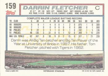 1992 Topps - Gold #159 Darrin Fletcher Back