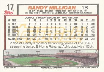 1992 Topps - Gold #17 Randy Milligan Back