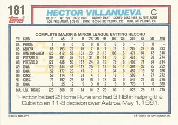 1992 Topps - Gold #181 Hector Villanueva Back