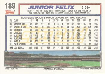 1992 Topps - Gold #189 Junior Felix Back