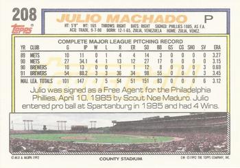 1992 Topps - Gold #208 Julio Machado Back