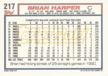 1992 Topps - Gold #217 Brian Harper Back
